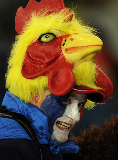 Wales v France RWC semi: France fan with a Cockerel hat