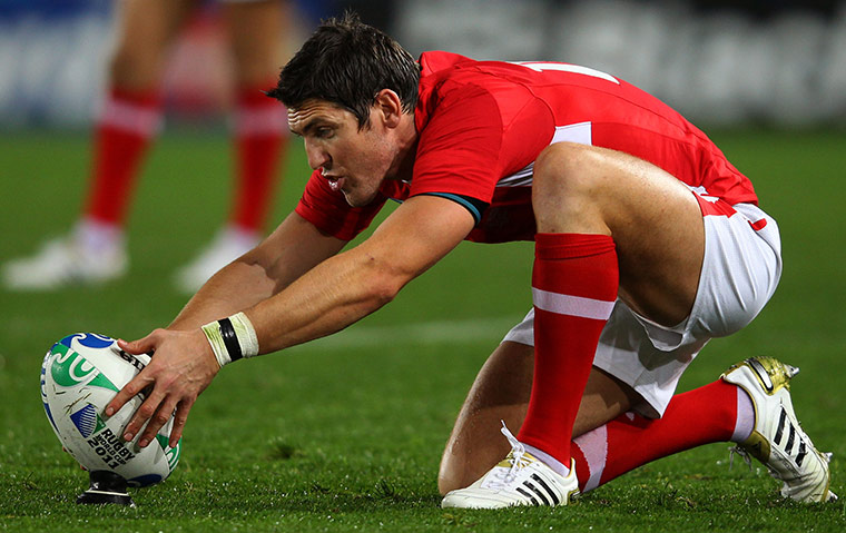 Wales v France RWC semi: James Hook lines up a penalty kick