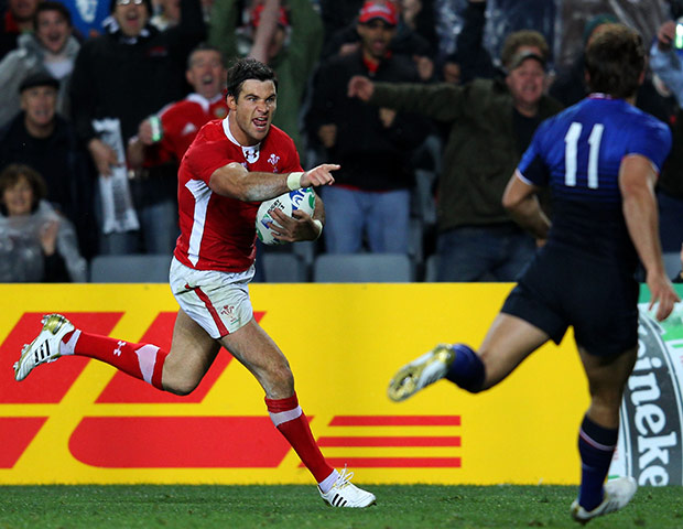 Wales v France RWC Semi: Mike Phillips goes over to score a try against France