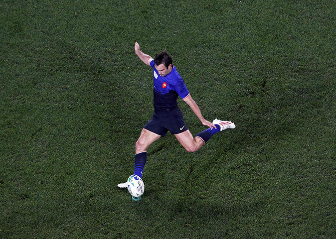 Wales v France RWC Semi: France's Morgan Parra makes a penalty goal attempt