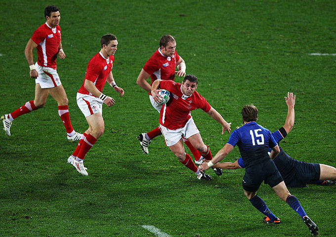 Wales v France RWC Semi: Huw Bennett of Wales charges forward