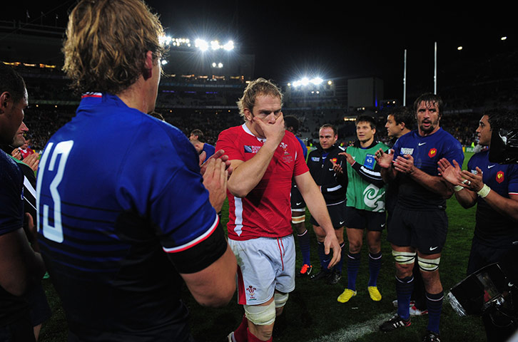 Wales v France RWC Semi: Alun Wyn Jones is applauded off by the French players