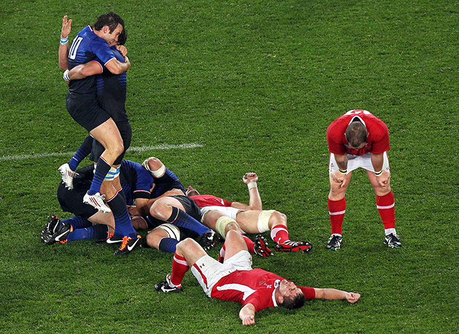 Wales v France RWC Semi: French players celebrates beating Wales