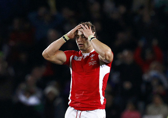 Wales v France RWC Semi: Wales' Leigh Halfpenny reacts after missing a penalty