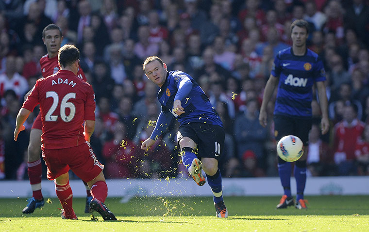 Liverpool v United: Wayne Rooney passes the ball