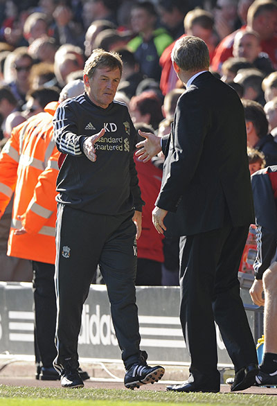 Liverpool v United: Kenny Dalglish and Sir Alex Ferguson shake hands after the final whistle