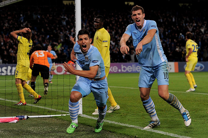 Tuesday Champions League: Sergio Aguero celebrates after scoring the winner against Villarreal