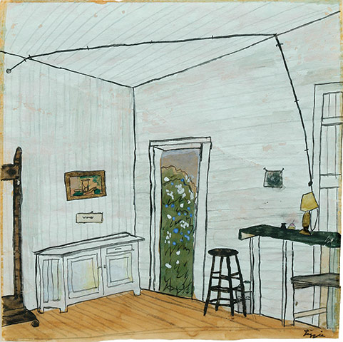 Exchanging Hats book: Interior with Extension Cord, a painting by Elizabeth Bishop