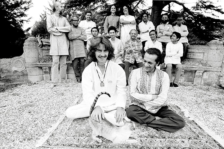 George Harrison book: George Harrison, Billy the cat, Ravi Shankar, 1974