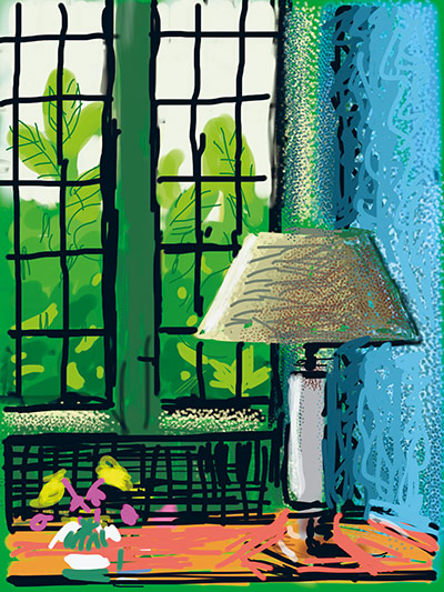 David Hockney book: Untitled, 6 August 2010 iPad Drawing of a lamp by a window