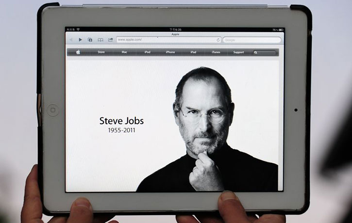 steve jobs dies: October 5 2011: An iPad showing Apple's homepage tribute to Steve Jobs