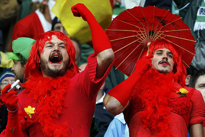 Ireland v Wales: Wales fans cheer before their Rugby World Cup quarter-final against Ireland