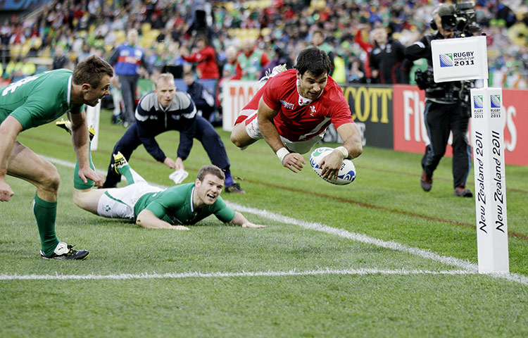 Ireland v Wales: Mike Philips scores a try for Wales against Ireland