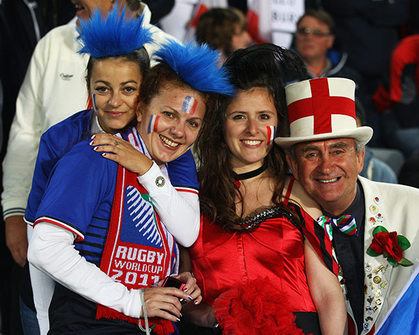 England v France: England and France fans before the Rugby World Cup quarter-final