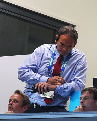 England v France: Martin Johnson checks his watch against France 