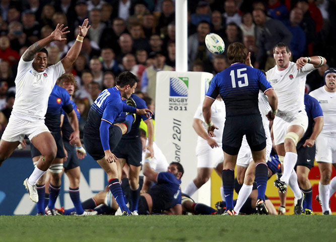 England v France: France's Francois Trinh-Duc kicks a drop goal