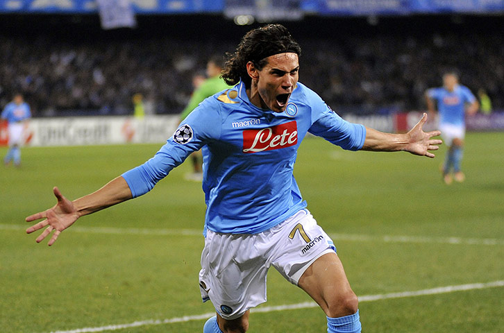 Champions League Tuesday: Napoli's Cavani celebrates after scoring against Manchester City