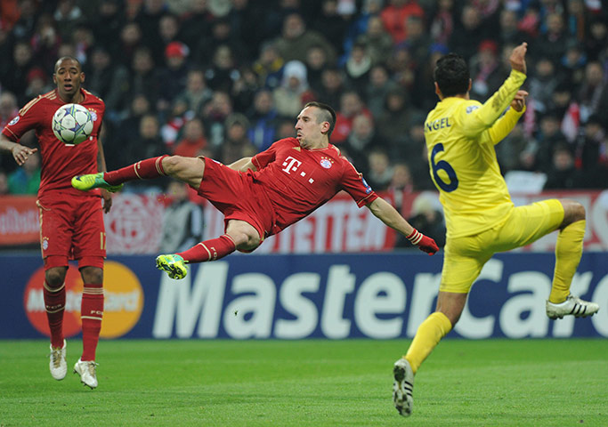 Tuesday Champions League: Bayern Munich midfielder Franck Ribery tries a spectacular shot