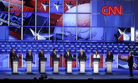 Republican presidential candidates during a Republican presidential debate in Washington, DC
