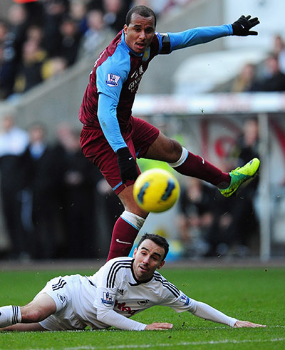 Sunday football: Gabriel Agbonlahor fires in a shot against Swansea