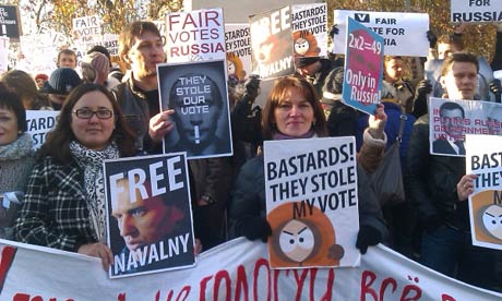 Russians in London protesting the election.
