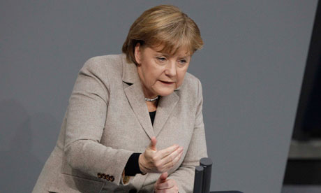 Angela Merkel delivers a speech in the German parliament