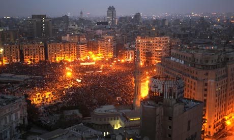 Protesters in Tahrir Square in Cairo on 1 February 2011.