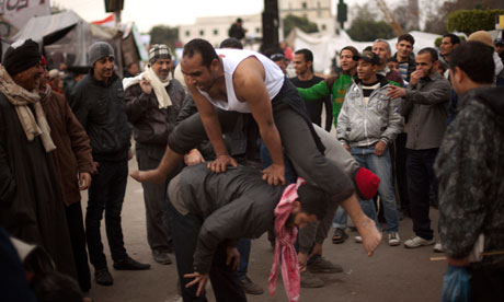 Protesters exercises anti-government demonstrations Tahrir Square, Cairo, Egypt, 10 February 2011.