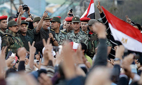 An Egyptian army commander addresses protesters in Tahrir Square