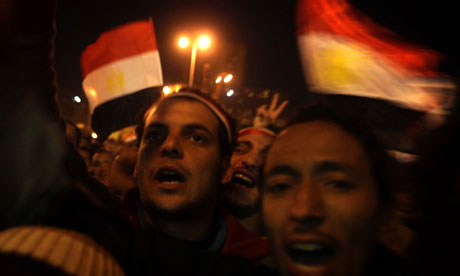 Protesters in Cairo's Tahrir Square on 10 February 2011.
