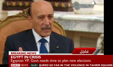 Egyptian vice-president Omar Suleiman speaks on television on 3 February 2011.