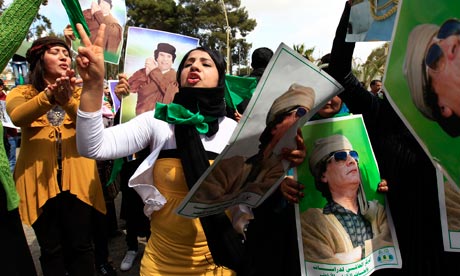 Gaddafi supporters stage a rally in Tripoli