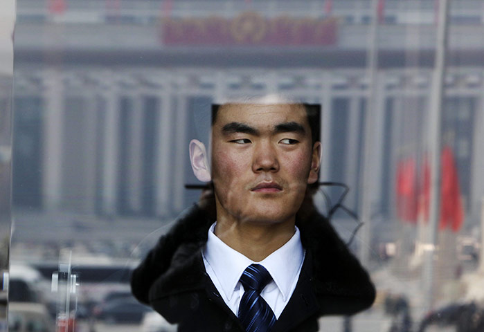 NPC in Beijing: A security officer keeps watch
