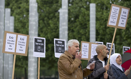 A protest near the 'wall of peace' in Paris against the crackdown in Syria