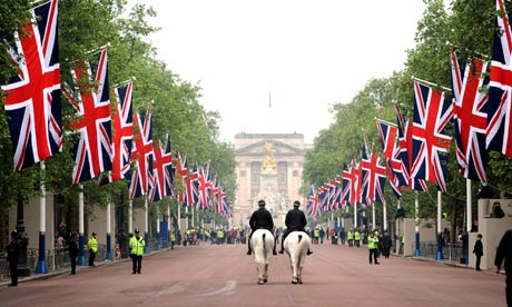 Union Flags in the Mall, London, on the day of the royal wedding, on 29 April 2011.