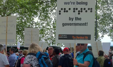 Marchers on the Hardest Hit demonstration of disabled people against government benefit cuts