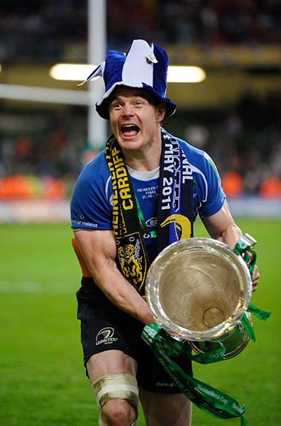 Heineken Cup Final: Brian O'Driscoll pretends to throw the trophy into the crowd
