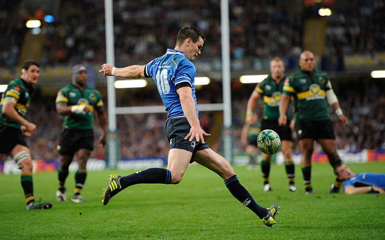 Heineken Cup Final: Jonny Sexton launches a kick into the Northampton half