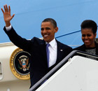 President Barack Obama and first lady Michelle Obama step off Air Force One as they arrive in Dublin