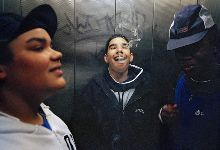 Don't Call Me Urban : Boys smoke cannabis in a lift, Lambeth Walk, 2002