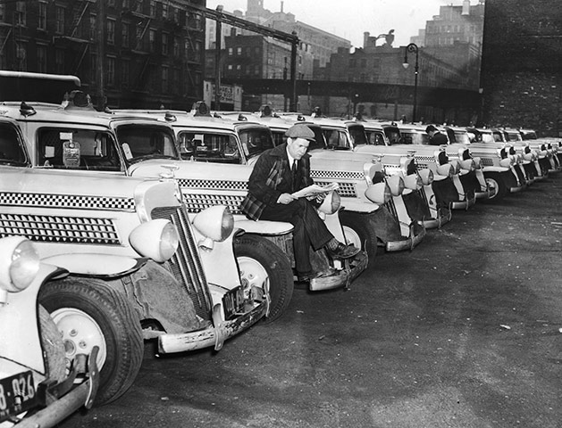 Yellow taxicabs: 1940: New York taxicab workers strike 