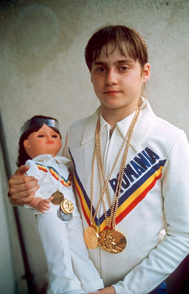 Olympic medals: Gymnast Nadia Comaneci with here gold medals in 1976