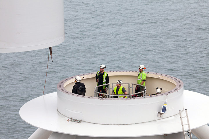 Ormonde wind farm: Technicians sit in the transition piece