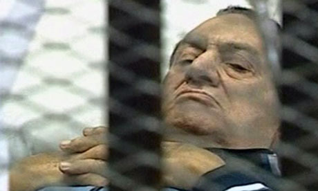 Hosni Mubarak on trial in Cairo on 15 August 2011.