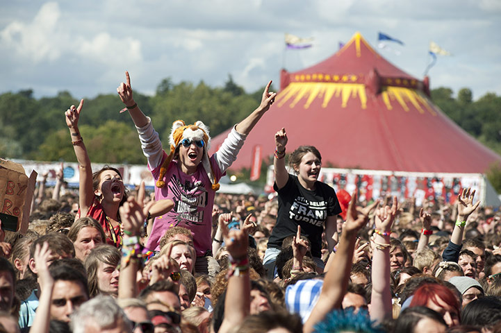 Reading/Leeds festival: August 28: Festival goers watch Frank Turner perform at Reading