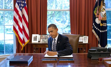 US president Barack Obama signs the Budget Control Act of 2011
