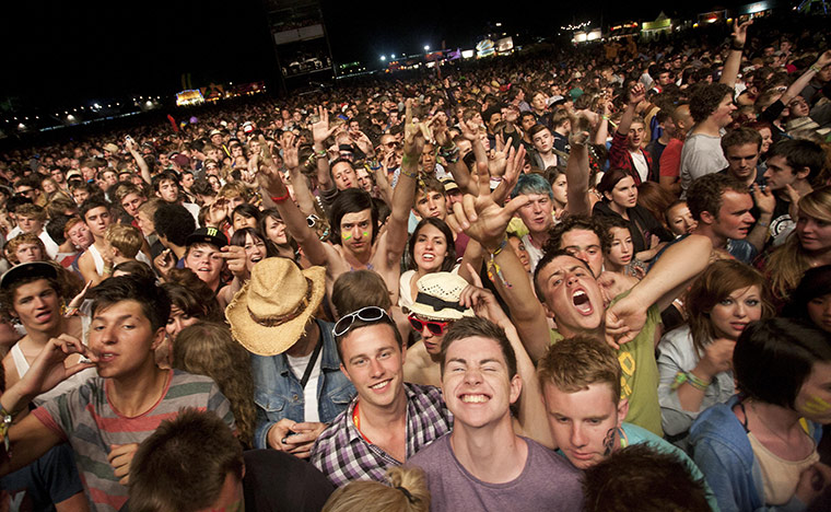 Big chill: The crowd wait for Chemical Brothers to headline The Deer Park stage 