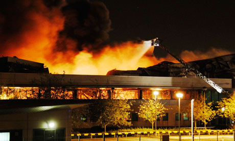 Fire destroys a Sony warehouse in Enfield, north London,  August 9, 2011