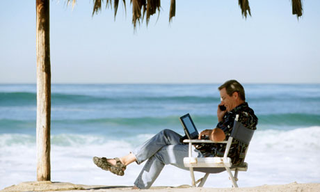 working on the beach