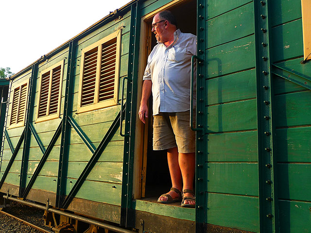 Benin : guy catherine on board his train, benin 